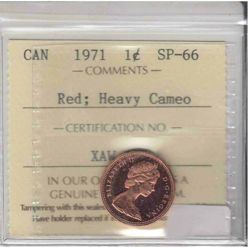1971 Canada 1-cent ICCS Certified SP66 Red; Heavy Cameo