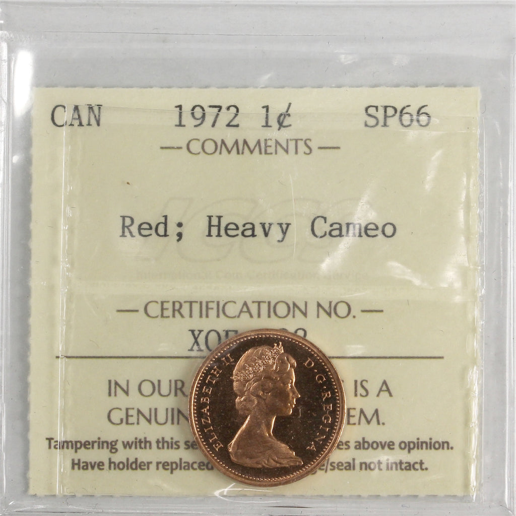1972 Canada 1-cent ICCS Certified SP66 Red; Heavy Cameo