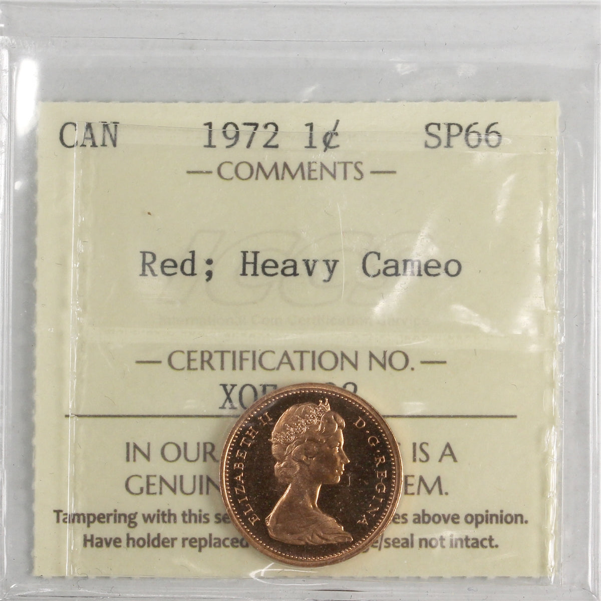 1972 Canada 1-cent ICCS Certified SP66 Red; Heavy Cameo