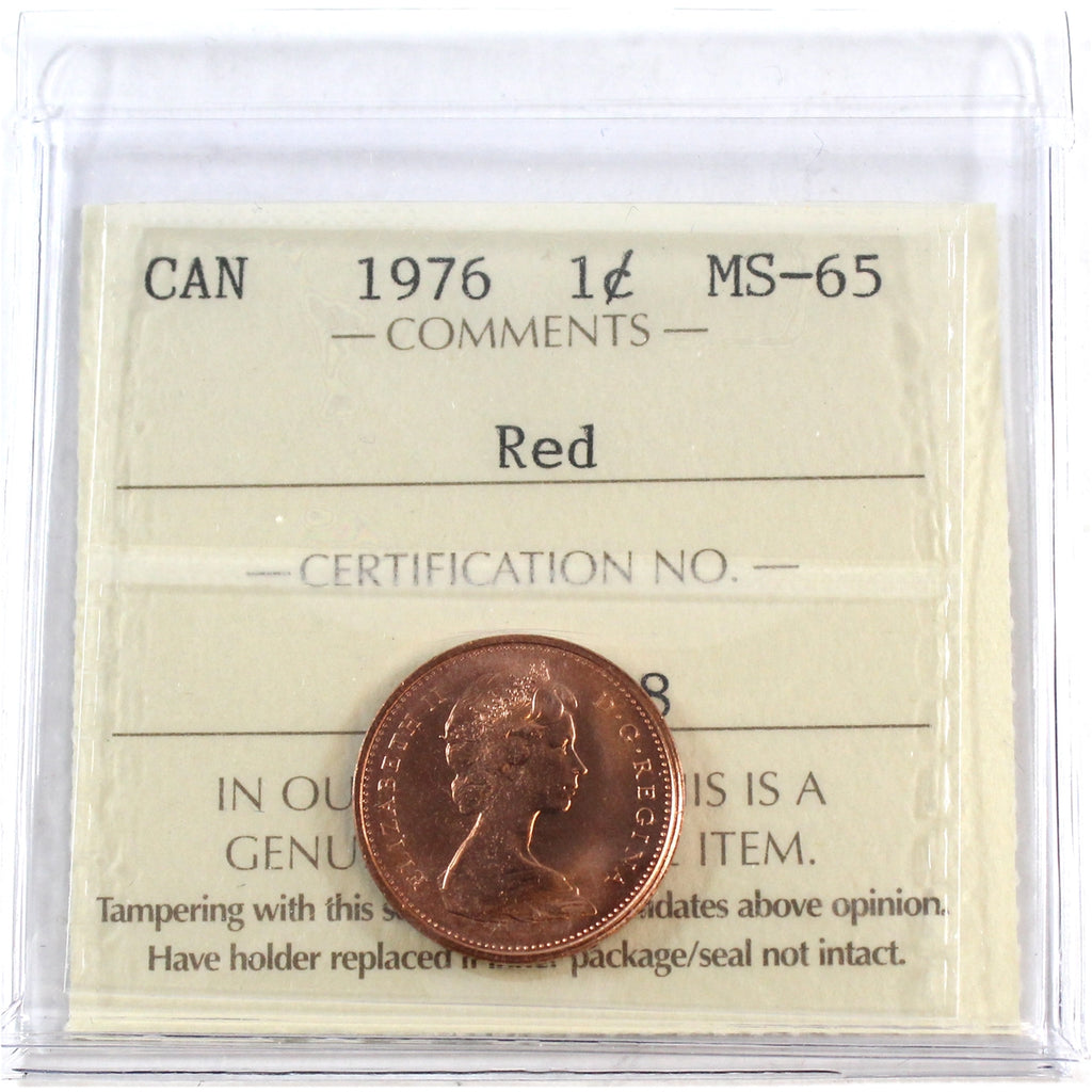 1976 Canada 1-cent ICCS Certified MS65 Red