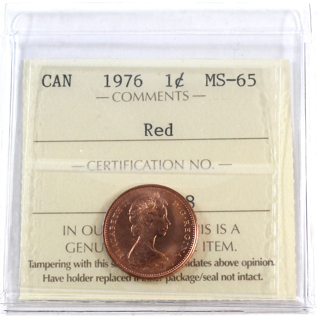 1976 Canada 1-cent ICCS Certified MS65 Red