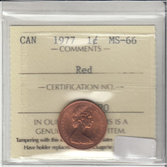 1977 Canada 1-cent ICCS Certified MS66 Red