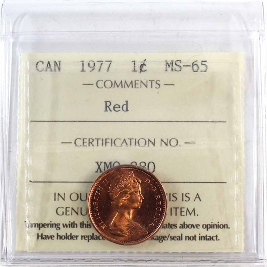 1977 Canada 1-cent ICCS Certified MS65 Red