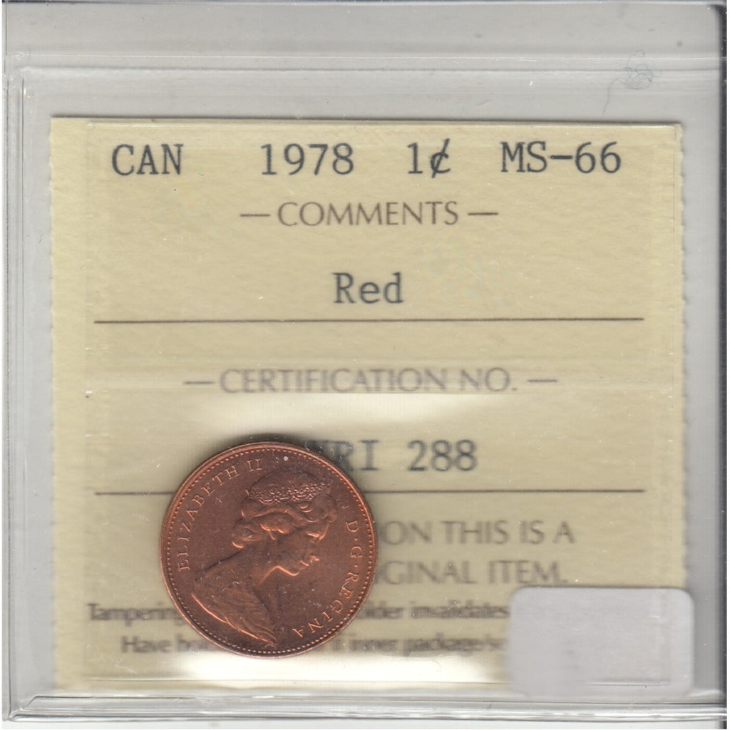 1978 Canada 1-cent ICCS Certified MS66 Red