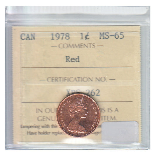 1978 Canada 1-cent ICCS Certified MS65 Red