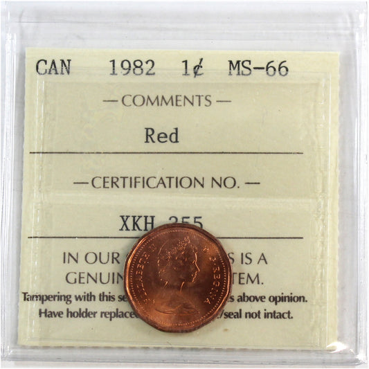 1982 Canada 1-cent ICCS Certified MS66 Red