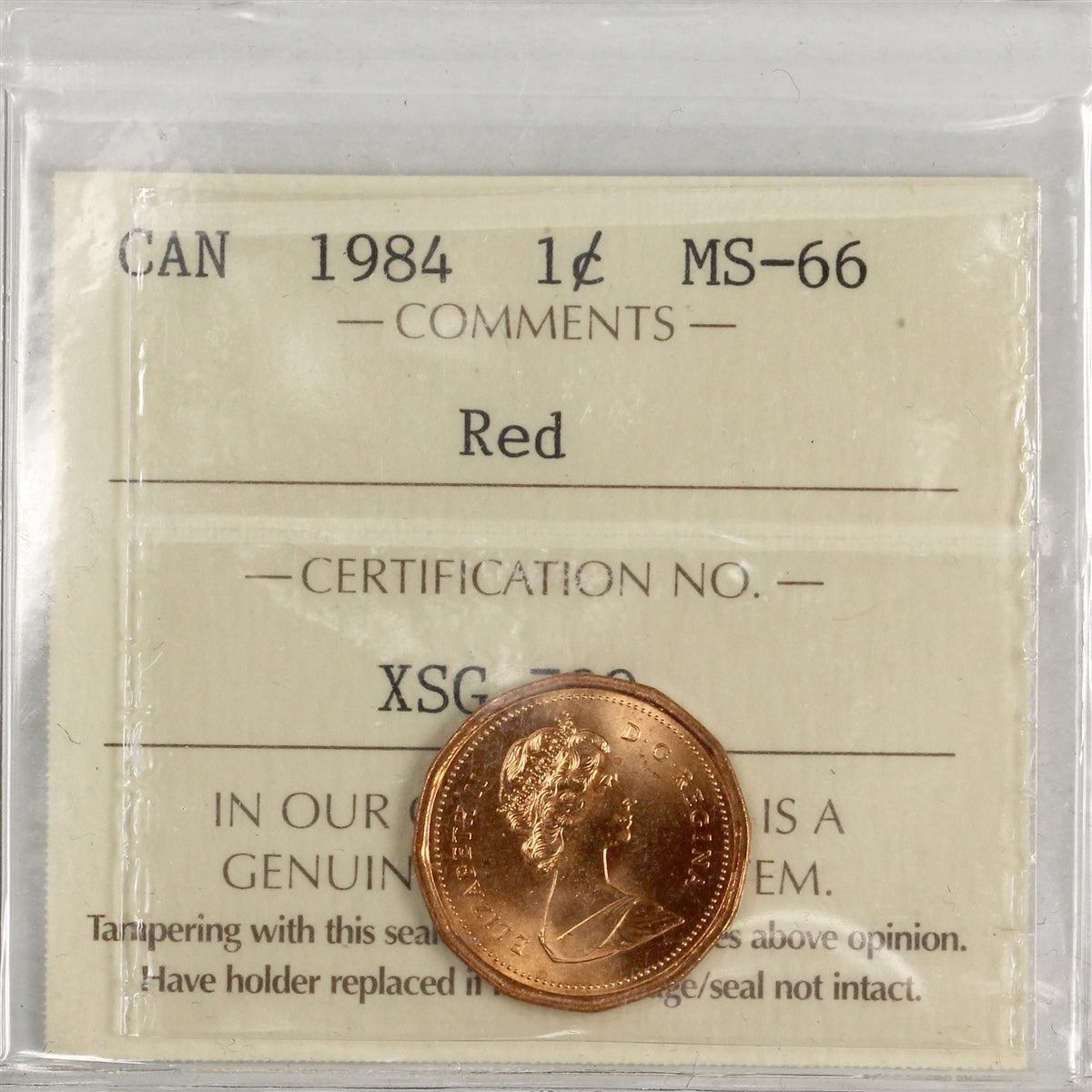 1984 Canada 1-cent ICCS Certified MS66 Red