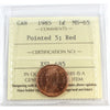 1985 Pointed 5 Canada 1-cent ICCS Certified MS65 Red