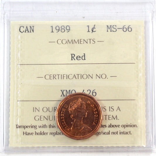 1989 Canada 1-cent ICCS Certified MS66 Red