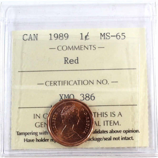 1989 Canada 1-cent ICCS Certified MS65 Red