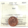 1992 Canada 1-cent ICCS Certified MS64 Red