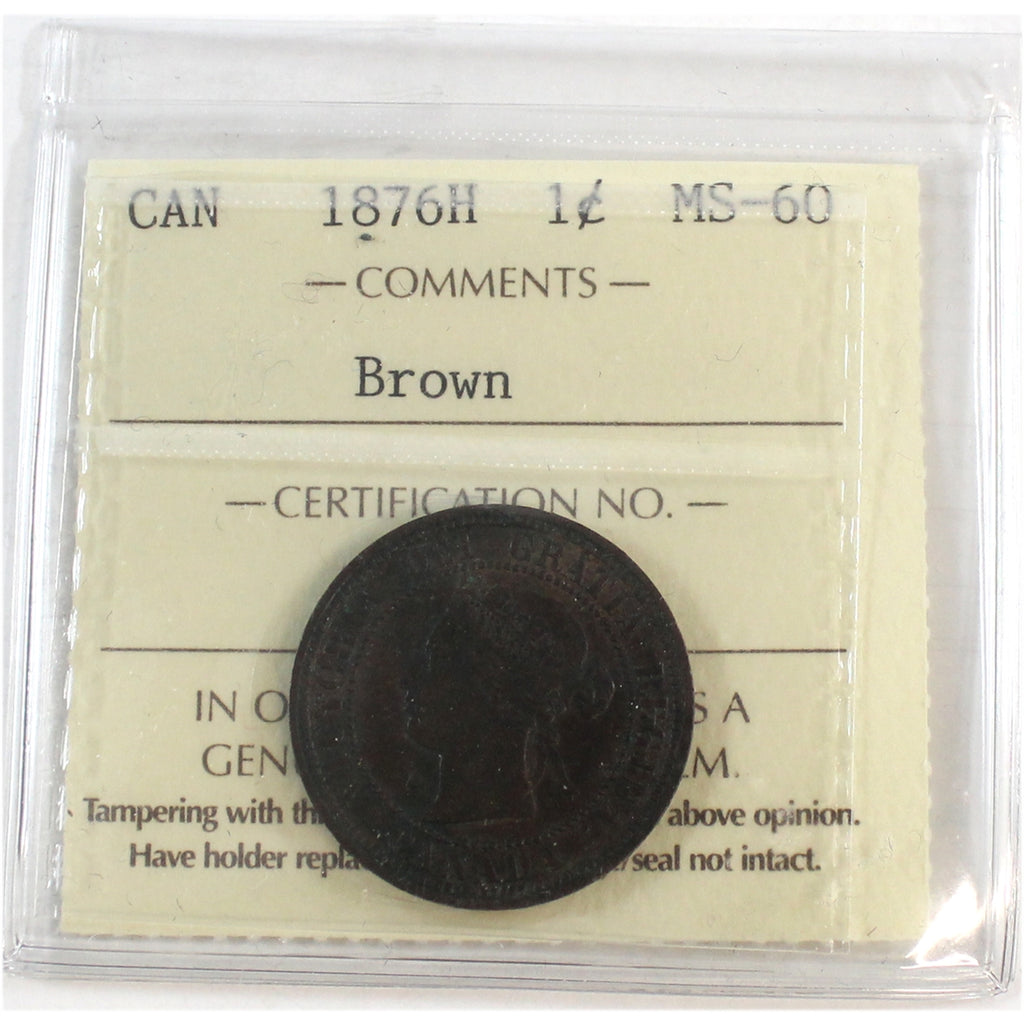 1876H Canada 1-cent ICCS Certified MS60 Brown