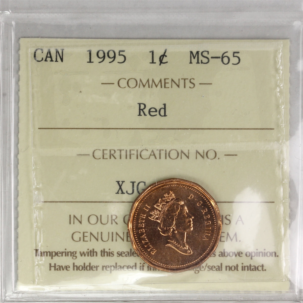 1995 Canada 1-cent ICCS Certified MS65 Red