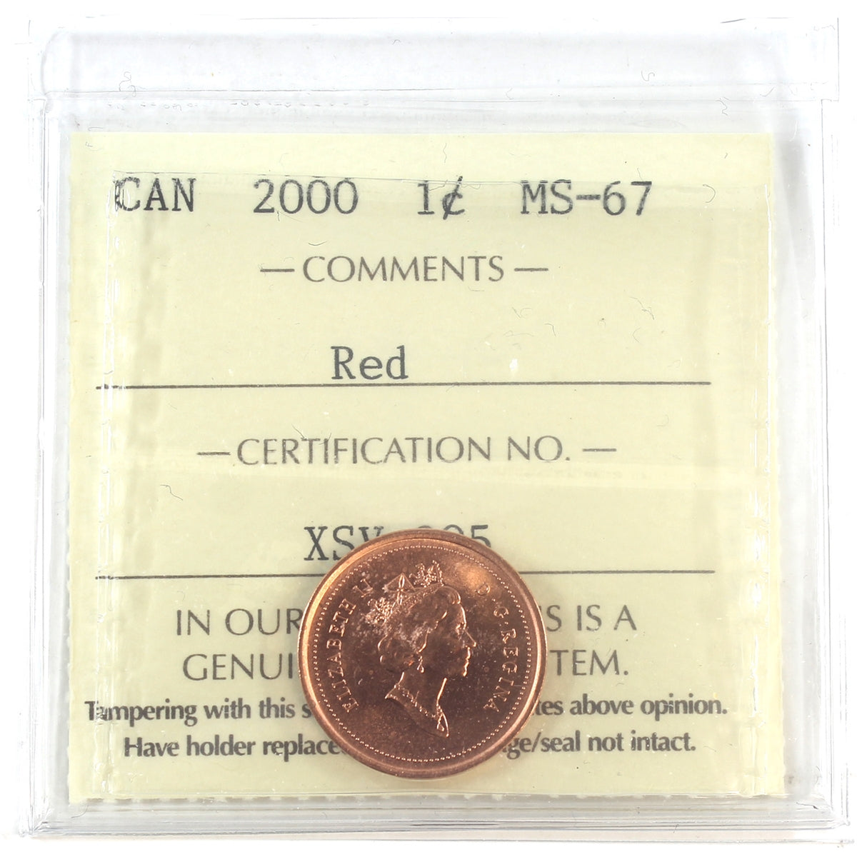 2000 Canada 1-cent ICCS Certified MS67 Red