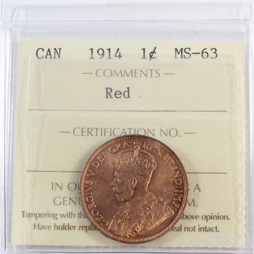 1914 Canada 1-cent ICCS Certified MS63 Red