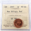2003 New Effigy Canada 1-cent ICCS Certified MS66 Red