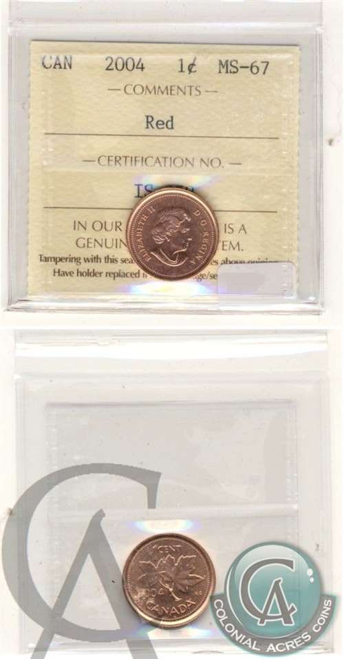 2004 Canada 1-cent ICCS Certified MS67 Red