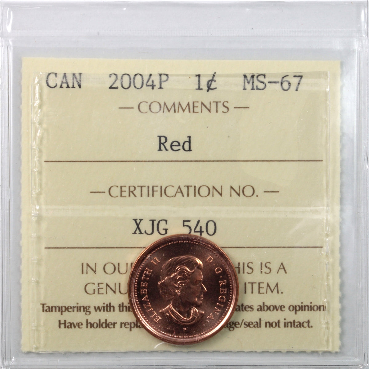 2004P Canada 1-cent ICCS Certified MS67 Red