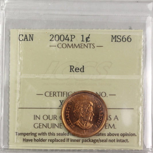 2004P Canada 1-cent ICCS Certified MS66 Red