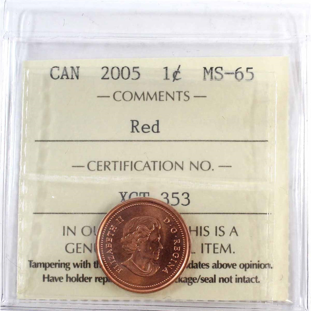 2005 Canada 1-cent ICCS Certified MS65 Red