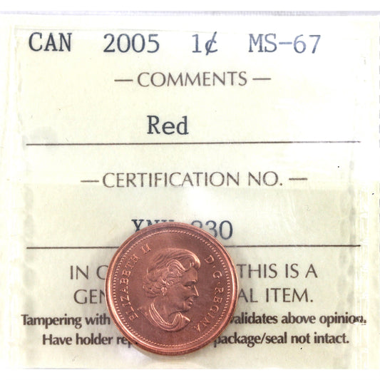 2005 Canada 1-cent ICCS Certified MS67 Red