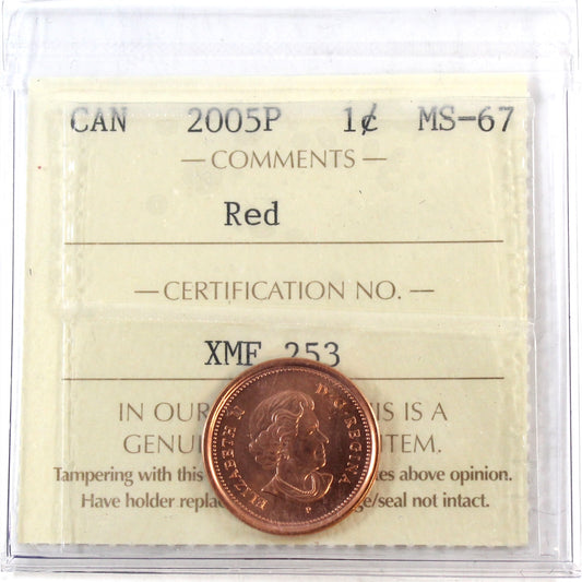 2005P Canada 1-cent ICCS Certified MS67 Red