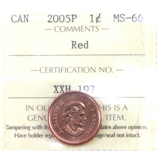 2005P Canada 1-cent ICCS Certified MS66 Red