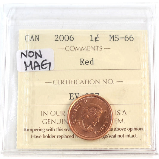 2006 Non Magnetic Canada 1-cent ICCS Certified MS66 Red