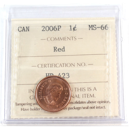 2006P Magnetic Canada 1-cent ICCS Certified MS66 Red