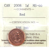 2008 Magnetic Canada 1-cent ICCS Certified MS-66 Red