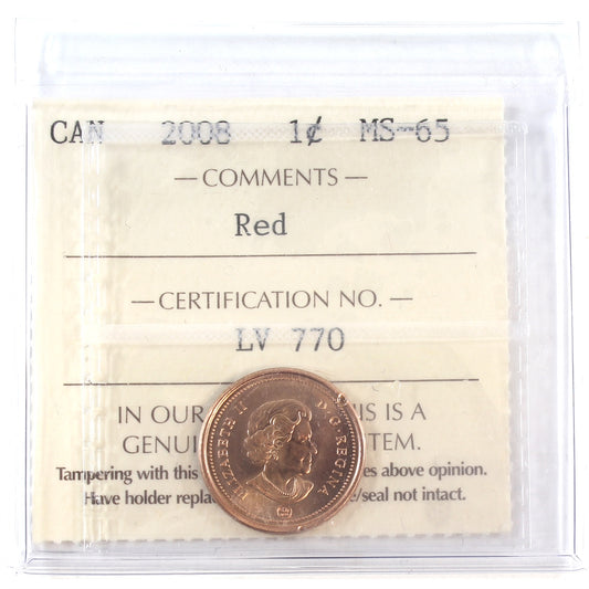 2008 Magnetic Canada 1-cent ICCS Certified MS65 Red
