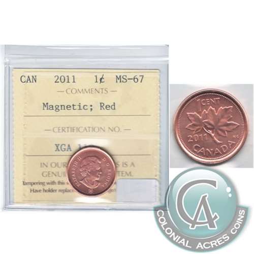 2011 Magnetic Canada 1-cent ICCS Certified MS67 Red