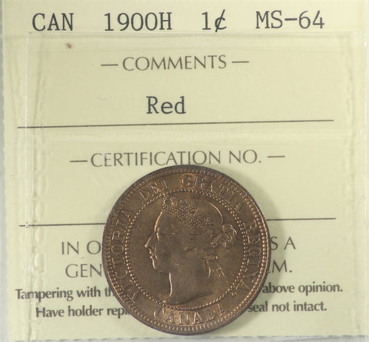 1900H Canada 1-cent ICCS Certified MS64 Red