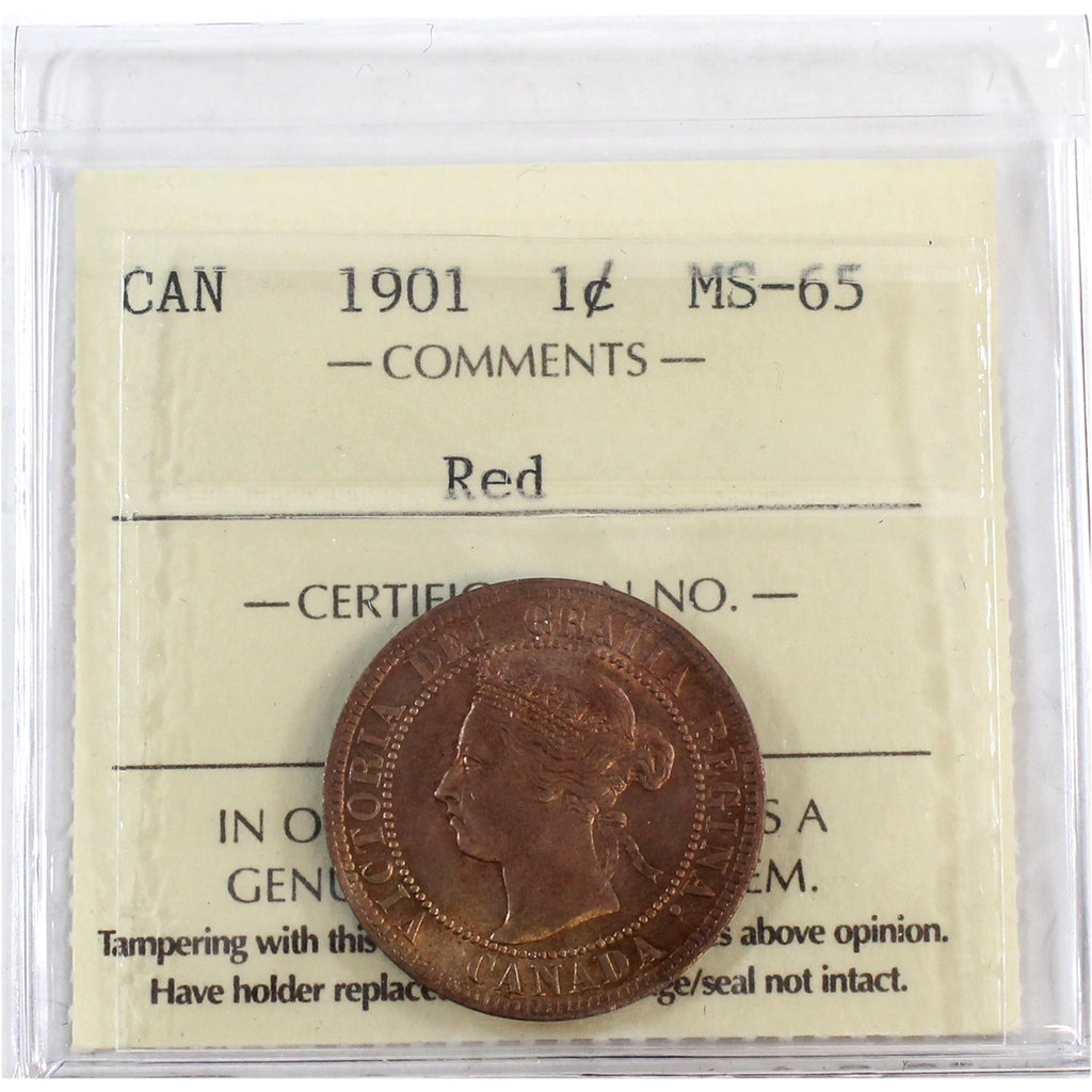 1901 Canada 1-cent ICCS Certified MS65 Red (XCE 721)