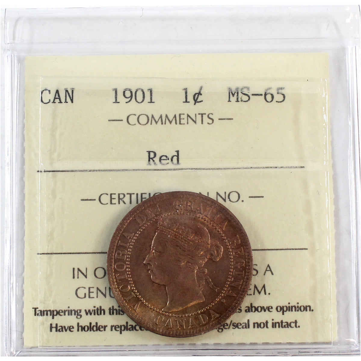 1901 Canada 1-cent ICCS Certified MS65 Red (XCE 721)