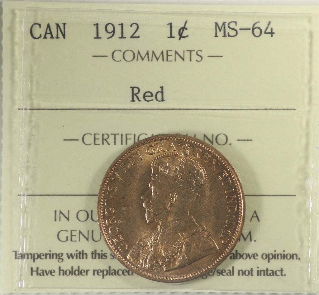 1912 Canada 1-cent ICCS Certified MS64 Red
