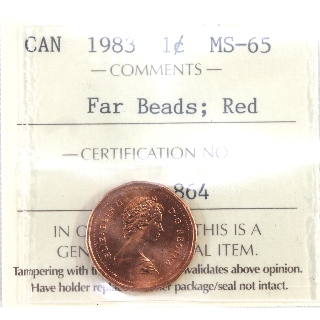 1983 Far Beads Canada 1-cent ICCS Certified MS65 Red