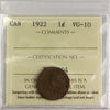 1922 Canada 1-cent ICCS Certified VG10