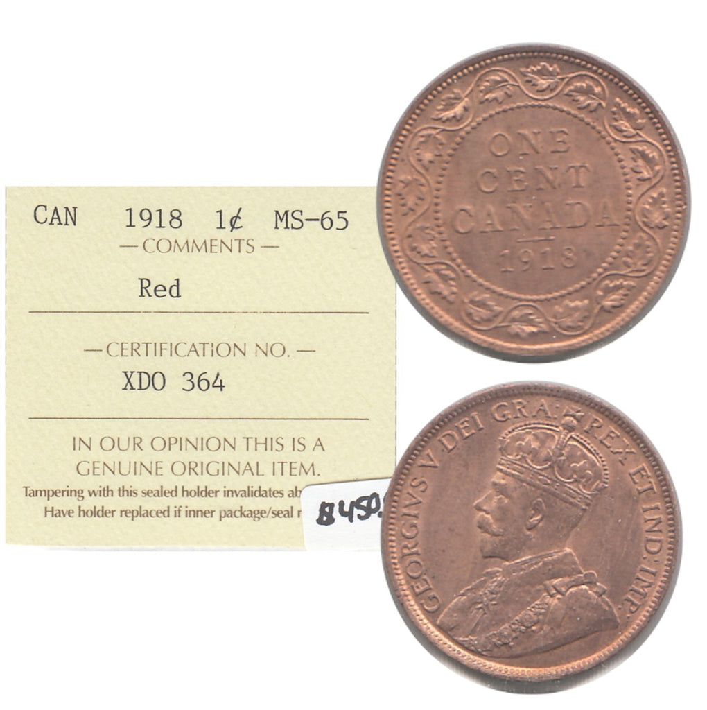 1918 Canada 1-cent ICCS Certified MS65 Red (XDO 364)