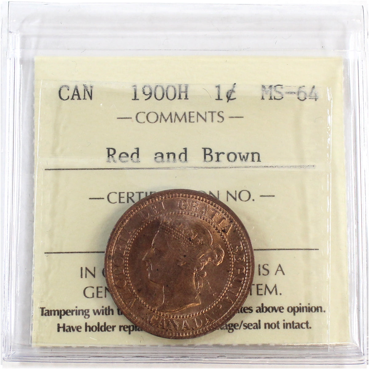 1900H Canada 1-cent ICCS Certified MS64 Red & Brown