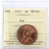 1917 Canada 1-cent ICCS Certified MS65 Red (XPQ 713)