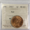 1913 Canada 1-cent ICCS Certified MS63 Red