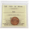 1929 Canada 1-cent ICCS Certified MS64 Red (XVP 341)