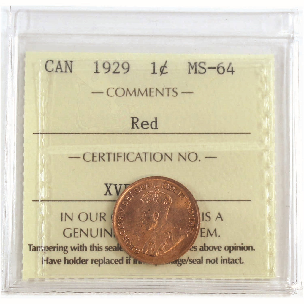 1929 Canada 1-cent ICCS Certified MS64 Red (XVP 341)