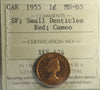 1955 SF, Small Denticles Canada 1-cent ICCS Certified MS65 Red; Cameo