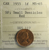1955 SF, Small Denticles Canada 1-cent ICCS Certified MS65 Red