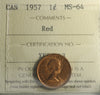 1957 Canada 1-cent ICCS Certified MS64 Red
