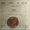 1958 Canada 1-cent ICCS Certified MS64 Red