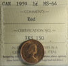 1959 Canada 1-cent ICCS Certified MS64 Red