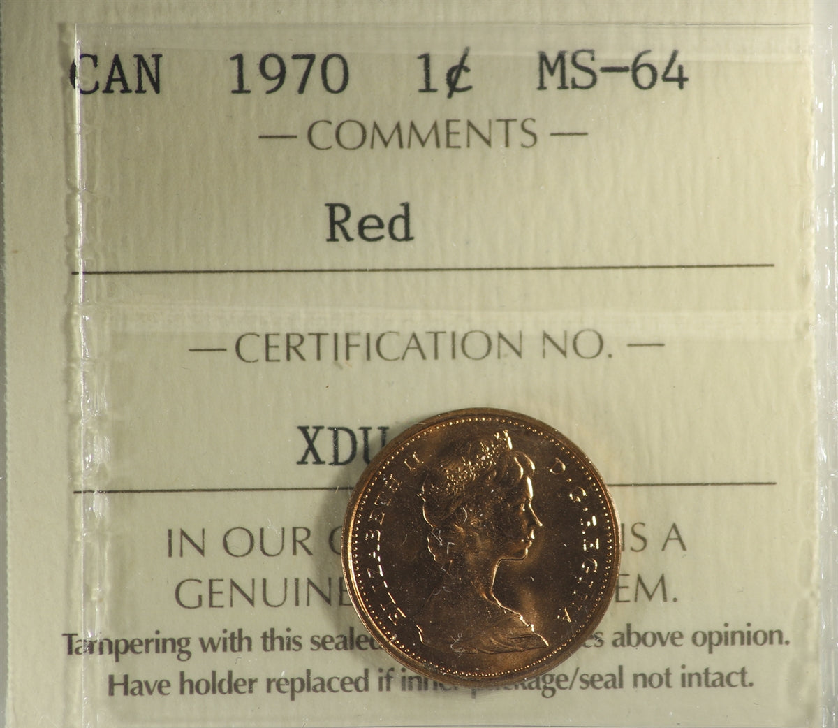 1970 Canada 1-cent ICCS Certified MS64 Red